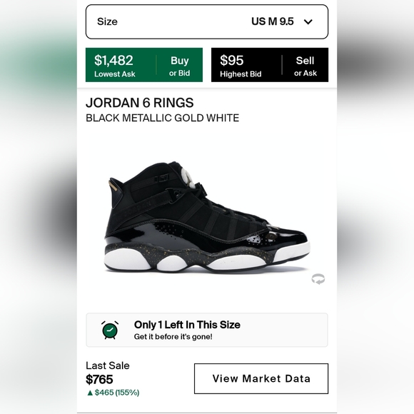 Jordan 6 Rings 'Black Metallic Gold' - Size 9.5 - Blk/Metallic Gold - White - Picture 3 of 14